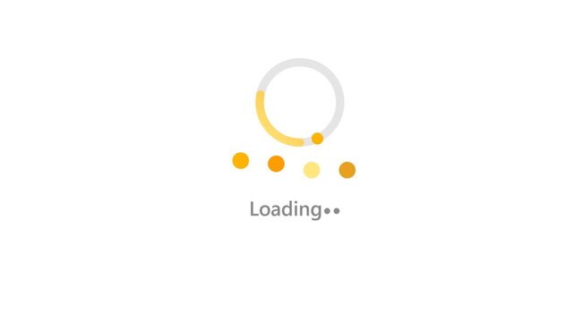 Circular loading progress motion video. Rotating ring with orange dots and status text for website buffer and waiting screen interface preloader