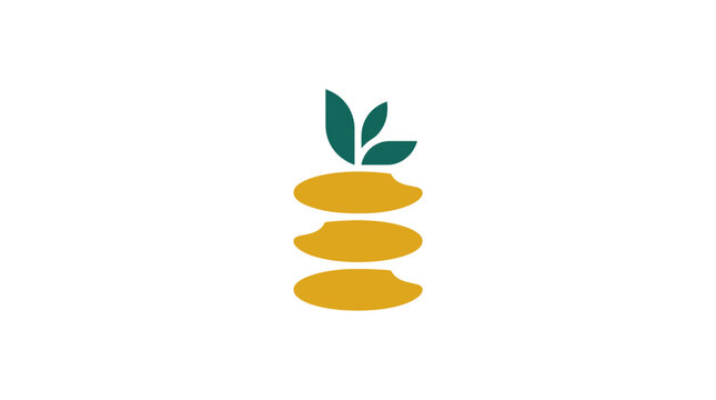 Stack of three yellow grain seeds with leaves icon.