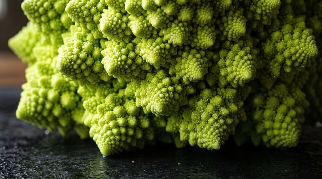 Premium close-up of Romanesco cauliflower highlighting its natural fractal geometry with refined editorial food styling.