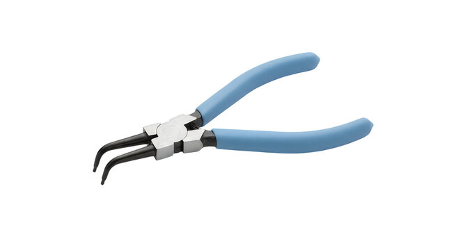 Bent nose circlip pliers with blue handles isolated on transparent background