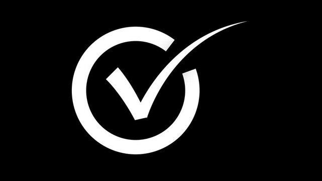 Chick mark animation on circle. tick mark symbol ok button animated on black background.