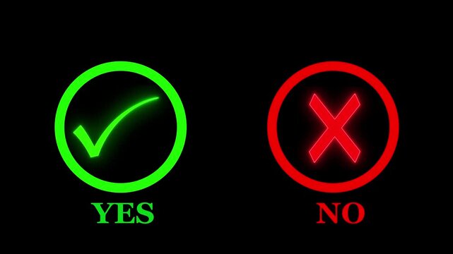 Video footage of yes or no, true or false with alpha channel. check mark and cross mark signs icon animation, pop-up green check mark and red cross X symbol. Green check mark and red cross mark icon