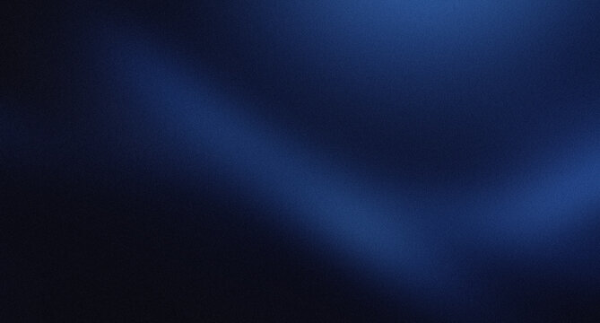 Abstract dark luxury background with glowing cobalt sapphire blue light wave deep navy black shadow gradient and vintage grainy noise texture