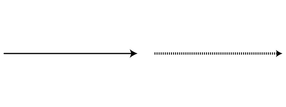Black solid line and dotted line with arrows pointing to the right