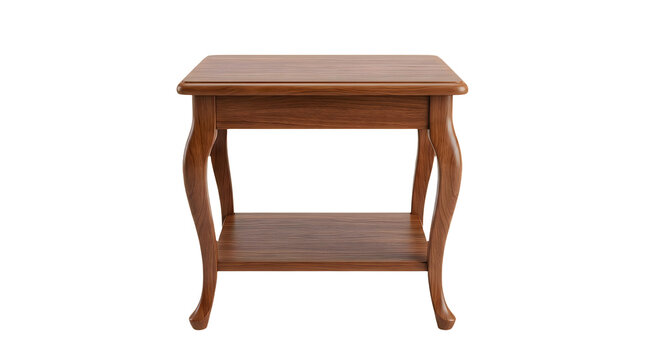 Classic wooden side table with curved legs isolated on transparent background