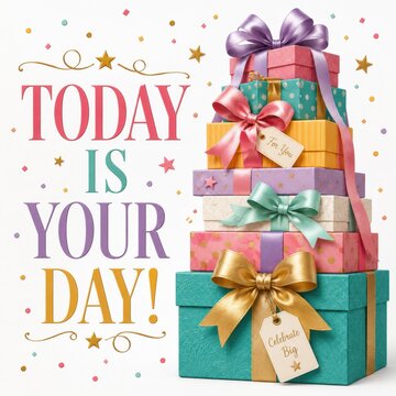 Colorful Birthday Gift Boxes Celebration Greeting Card With Elegant Typography Design Today