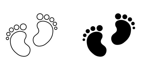 Black and white baby footprint icons set for nursery design and newborn celebration themes