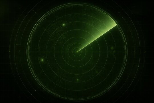 Circular radar sweep displaying blips on dark green grid interface