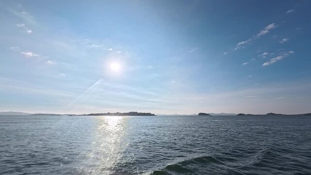 Scenic marine landscape background footage of midsummer sun and blue ocean for travel, resort, and commercial ad
