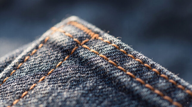 Close Up Detail of Blue Denim Jeans Texture with Stitching, Pocket Seam and Fabric Pattern for Fashion Textile Background