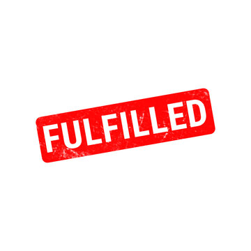Red fulfilled rubber stamp, grunge textured ink stamp on white background, business order fulfillment and logistics status icon