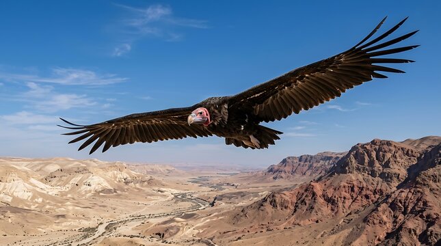 Lappet-faced Vulture Soaring Wadi Araba Desert Jordan Israel Raptor Thermal