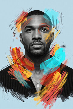 Abstract paint portrait of a man with vibrant brushstroke art