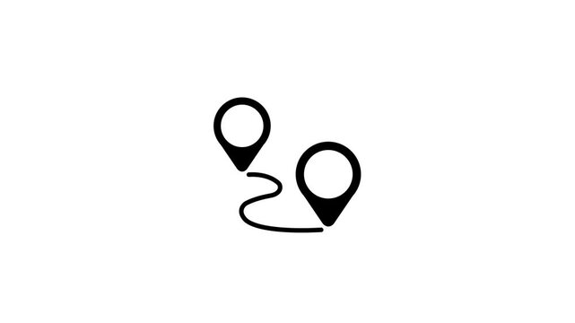 Animated map route with location pin markers, gps navigation path concept