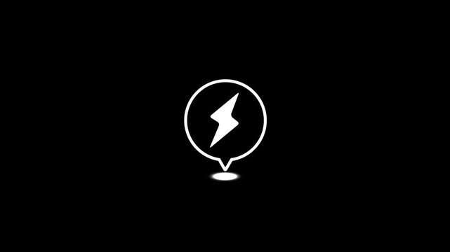 Minimalist lightning bolt map pin animation on black background, for location and, power concepts