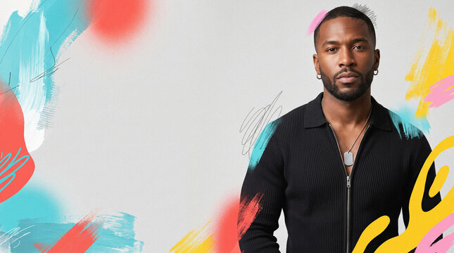 Studio portrait of stylish man with colorful paint frame
