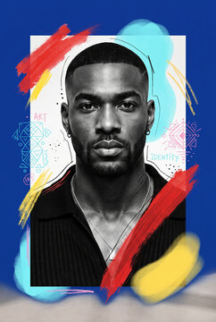 Mixed media portrait of a man with bold abstract paint