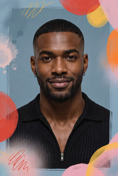 Modern male portrait with abstract mixed media background