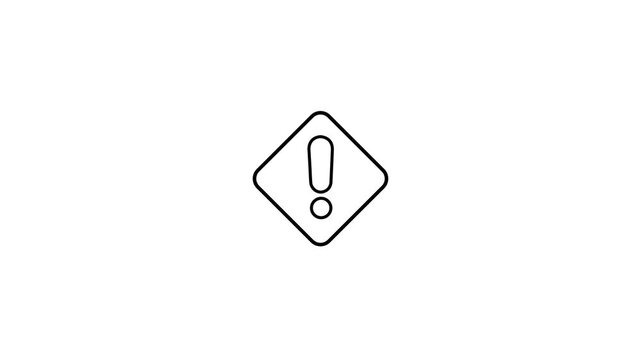 Minimalist exclamation mark warning animation on white background, alert symbol