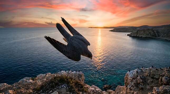 Sooty Falcon Red Sea Island Cliff Colony Sunset Dive Arabian Raptor