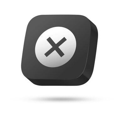 Cancel cross mark symbol on dark 3D square button for page exit error alert and close window app UI