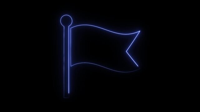 Glowing Neon Flag Outline Icon Animation on Black Background