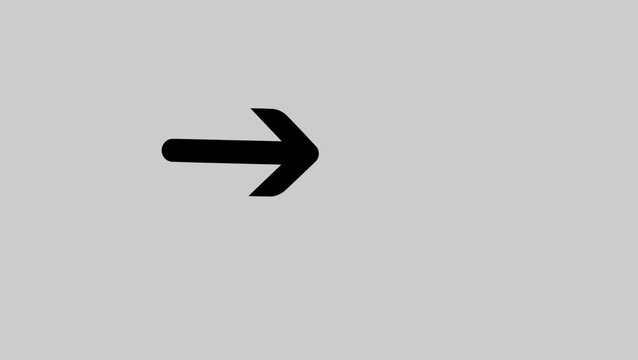 Minimalist black arrow animation on gray background, moving directional pointer icon, simple motion graphic for navigation and interface design