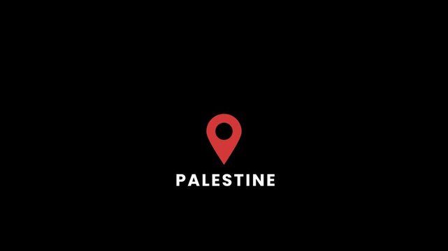 Palestine Location Pin Animation, Map Marker, GPS Location, Motion Graphics, Overlay