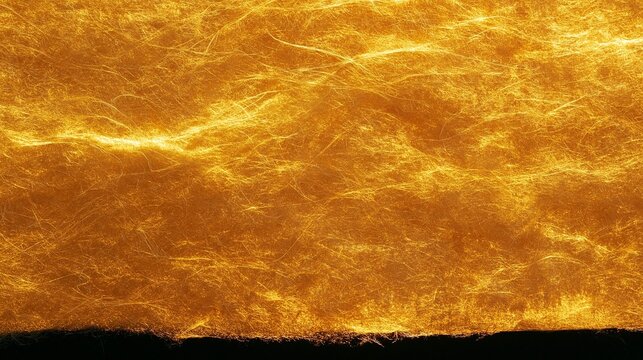 Backlit handmade washi paper glowing amber with long bast fibres
