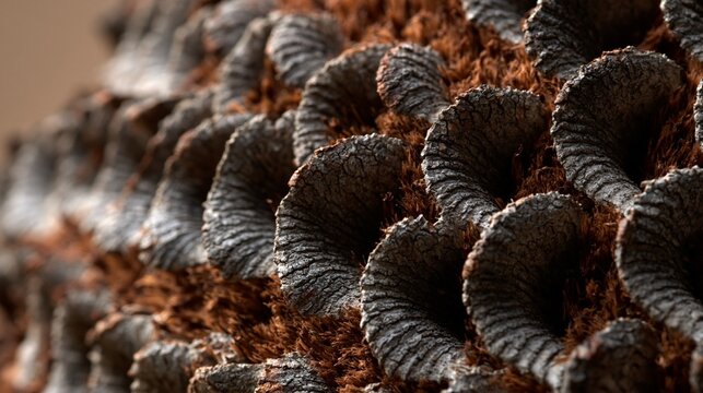 Banksia seed cone macro with woody follicles opening across the pod