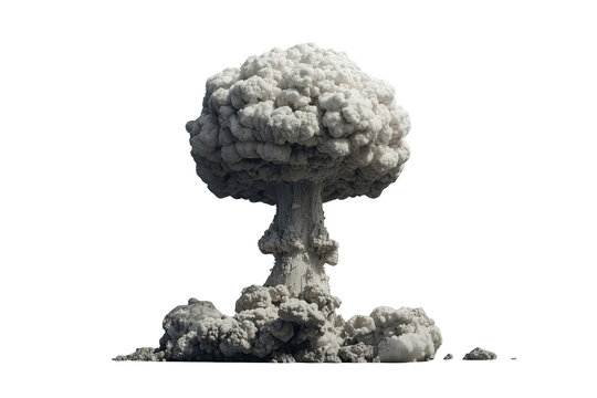 Large gray mushroom shaped smoke cloud after an explosion