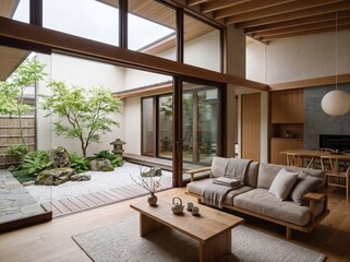 Fototapeta premium Contemporary Japandi Residence with Serene Zen Architecture