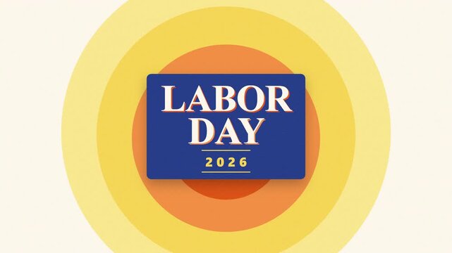 Animated Labor Day 2026 graphic with colorful concentric circles