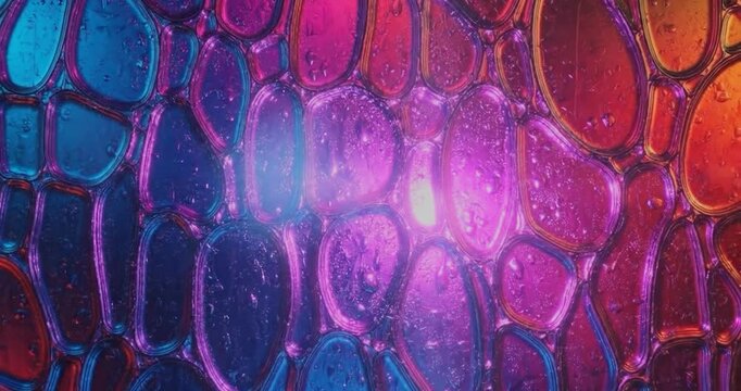 Abstract macro water droplets with red blue lighting.