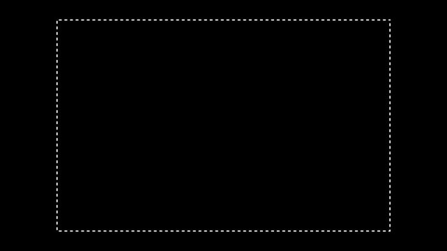 Seamless loop of a rectangular frame made of pulsing white dots on a black background