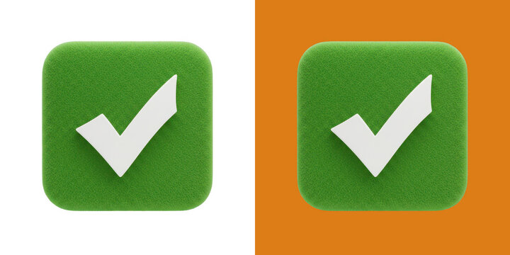 Check mark icon and green square button symbol