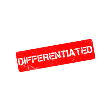 Differentiated red rubber stamp on white background, grunge textured ink imprint, business differentiation concept icon
