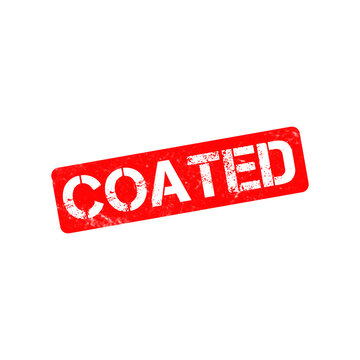 Coated red rubber stamp vector illustration, distressed grunge textured ink stamp on white background, industrial manufacturing quality control mark
