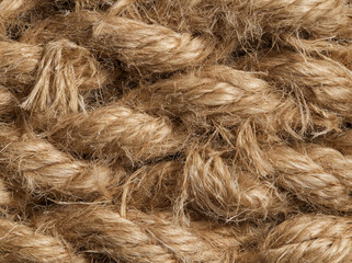 Fototapeta premium Close up of thick, coarse, natural fiber rope, showing the intricate weave and textured strands AI generative