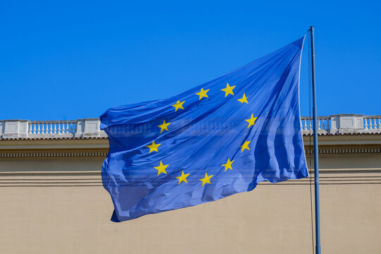 European Union flag flying in Barcelona