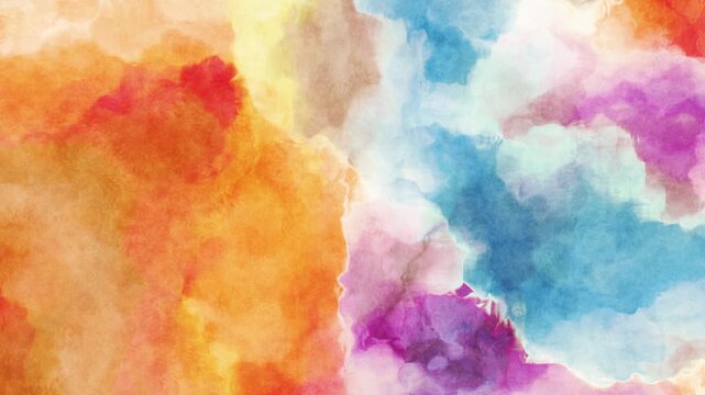 Grainy colorful ink wash on paper, abstract background, seamless loop. Digital animation.