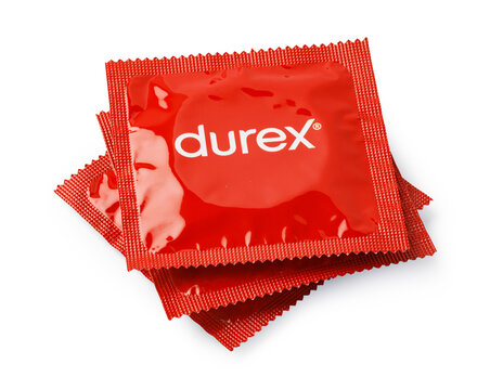 Durex condoms representing safe sex and contraception on a white background