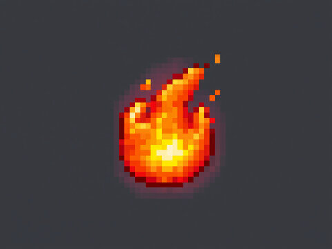 Pixelated flame icon, representing fire or heat. This graphic element is ideal for digital applications, games, or design projects requiring a retro or pixel art aesthetic AI generative