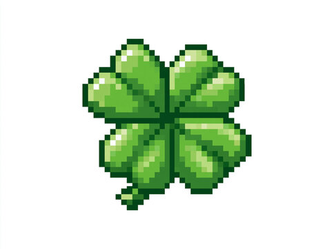 A pixel art illustration of a four-leaf clover, a symbol of good luck, rendered in vibrant green hues AI generative