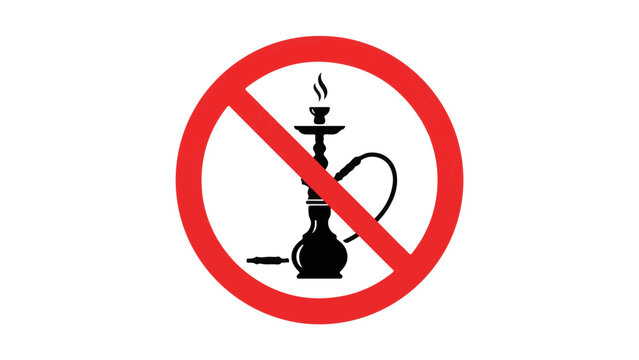 Red prohibition icon with crossed-out hookah emphasizing the ban on smoking devices in specific locations.