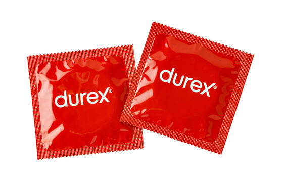 Durex condom wrappers promoting safe sex and contraception on a transparent background