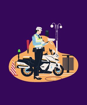 Traffic police officer and police motorcycle animation for law enforcement and security