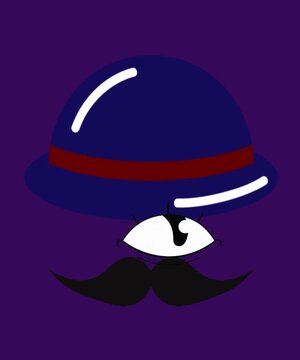 Minimalist detective character animation with bowler hat and handlebar mustache