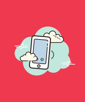 white cloud shapes, sound or signal waves emanating from the phone, and call buttons.