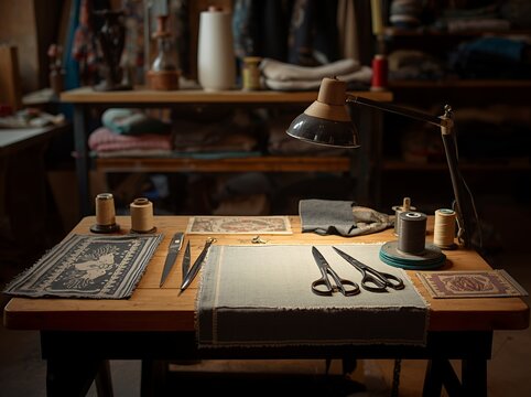 craftsman workspace with sewing tools
